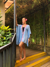 Load image into Gallery viewer, Matching Mommy &amp; Me beach kaftan in powder blue chiffon with batik details for matching moment with Mom in Dubai
