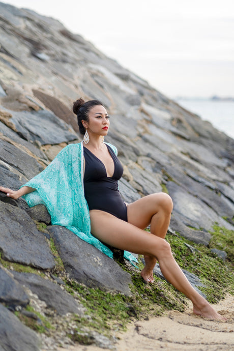 Stylish Sahila beach kaftan swimsuit cover up with green snake print for women looking for beach cover ups for Dubai

