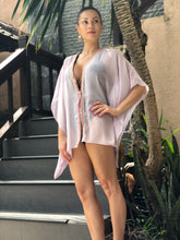 Load image into Gallery viewer, Candis womens beachwear beach kaftan in pale lilac lurex chiffon blend and sequin trim in a mommy and me matching set