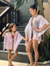 Load image into Gallery viewer, Candis womens beachwear beach kaftan in pale lilac lurex chiffon blend and sequin trim in a mommy and me matching set