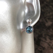 Load image into Gallery viewer, Juvela Swarovski crystal two tone tiered dangle earrings clear and blue