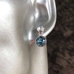 Juvela Swarovski crystal two tone tiered dangle earrings clear and blue