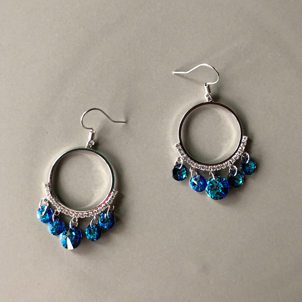 Biyu blue Swarovski crystal dangle earrings on sterling silver