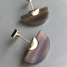 Load image into Gallery viewer, Kikuko marbled resin fan lightweight boho glam dangle earrings in brown