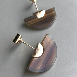 Kikuko marbled resin fan lightweight boho glam dangle earrings in brown
