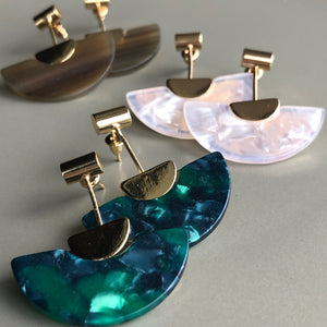 Kikuko marbled resin fan lightweight boho glam dangle earrings