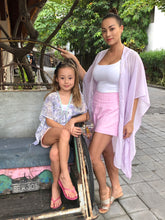 Load image into Gallery viewer, Adrianna pastel purple with pastel coloured beaded trimmed womens and kids girls beachwear beach kaftan
