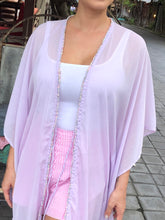 Load image into Gallery viewer, Adrianna pastel purple with pastel coloured beaded trimmed women&#39;s beachwear beach kaftan
