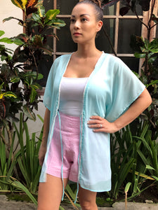 Adrianna pastel mint with beaded trimmed women's beachwear beach kaftan