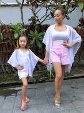Load image into Gallery viewer, Adrianna Kaftan in White Eyelet with Coral Trim (Kids)