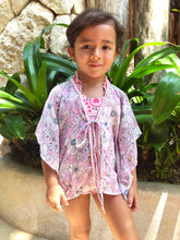 Load image into Gallery viewer, Aluna floral with pearl beaded pink border trimmed girls kids beachwear beach kaftan blush