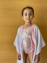 Load image into Gallery viewer, Onism collection white lurex chiffon batik trimmed kids beachwear resort wear beach kaftan in a matching mommy and me set