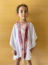 Load image into Gallery viewer, Onism collection white lurex chiffon batik trimmed kids beachwear resort wear beach kaftan