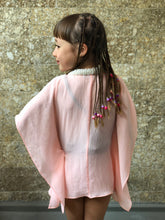 Load image into Gallery viewer, Sirena pale peach crepe chiffon hand sewn beaded trimmed kids beachwear resort wear beach kaftan in a matching mommy and me set