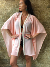 Load image into Gallery viewer, Sirena pale peach crepe chiffon hand sewn beaded trimmed womens beachwear resort wear beach kaftan in a matching mommy and me set