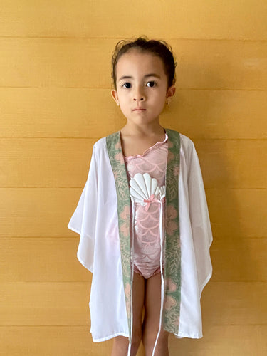 Onism collection white lurex chiffon batik trimmed kids beachwear resort wear beach kaftan