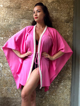 Load image into Gallery viewer, Sirena bubble gum pink satin hand sewn beaded trimmed womens beachwear resort wear beach kaftan in a matching mommy and me set