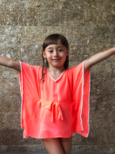 Load image into Gallery viewer, Lahela neon orange cluster beaded kids belted drawstring beachwear beach kaftan in a matching mommy and me set