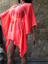 Load image into Gallery viewer, Lahela neon orange cluster beaded kids belted drawstring beachwear beach kaftan in a matching mommy and me set