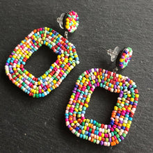 Load image into Gallery viewer, Yelia handmade beaded bold coloured statement dangle earrings in rainbow