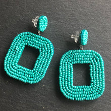 Load image into Gallery viewer, Yelia handmade beaded bold coloured statement dangle earrings in sea green