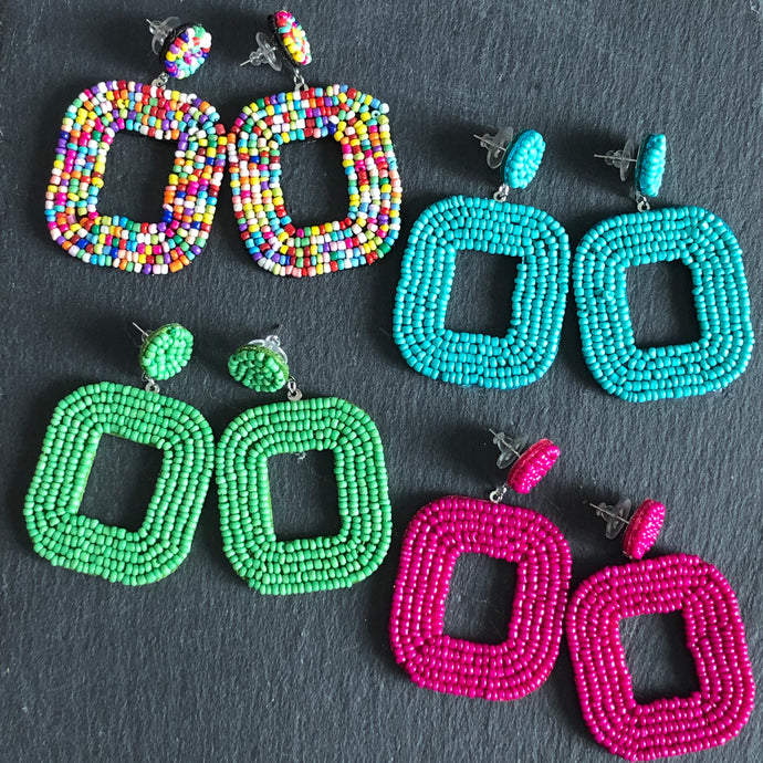Yelia handmade beaded bold coloured statement dangle earrings