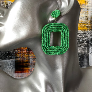 Yelia handmade beaded bold coloured statement dangle earrings in green