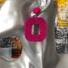 Load image into Gallery viewer, Yelia handmade beaded bold coloured statement dangle earrings in fuchsia