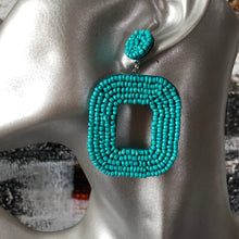 Load image into Gallery viewer, Yelia handmade beaded bold coloured statement dangle earrings in sea green