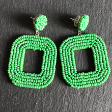 Load image into Gallery viewer, Yelia handmade beaded bold coloured statement dangle earrings in green