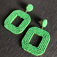 Load image into Gallery viewer, Yelia handmade beaded bold coloured statement dangle earrings in green