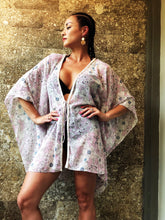 Load image into Gallery viewer, Leilani blush floral chiffon with pearl beaded trim womens beachwear resort wear beach kaftan in a matching mommy and me set