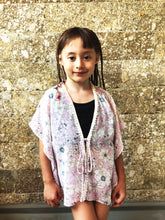 Load image into Gallery viewer, Leilani blush floral chiffon with pearl beaded trim kids beachwear resort wear beach kaftan in a matching mommy and me set