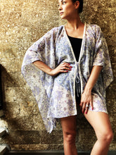Load image into Gallery viewer, Leilani thistle purple floral chiffon with pearl beaded trim womens beachwear resort wear beach kaftan in a matching mommy and me set