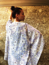 Load image into Gallery viewer, Leilani thistle purple floral chiffon with pearl beaded trim womens beachwear resort wear beach kaftan in a matching mommy and me set