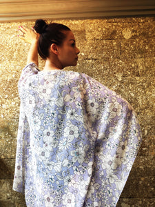 Leilani thistle purple floral chiffon with pearl beaded trim womens beachwear resort wear beach kaftan in a matching mommy and me set