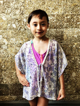 Load image into Gallery viewer, Leilani thistle purple floral chiffon with pearl beaded trim kids beachwear resort wear beach kaftan in a matching mommy and me set
