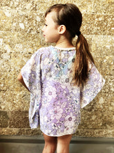 Load image into Gallery viewer, Leilani thistle purple floral chiffon with pearl beaded trim kids beachwear resort wear beach kaftan in a matching mommy and me set