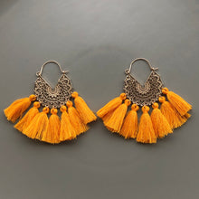 Load image into Gallery viewer, Deja boho chic crescent tassel earrings in sunset