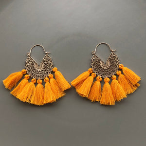 Deja boho chic crescent tassel earrings in sunset