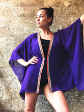 Load image into Gallery viewer, Zecca royal purple chiffon sequin trimmed womens beachwear resort wear beach kaftan in a mommy and me matching set