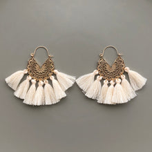 Load image into Gallery viewer, Deja boho chic crescent tassel earrings in cream