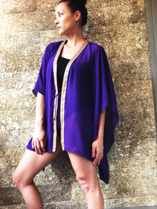 Zecca royal purple chiffon sequin trimmed womens beachwear resort wear beach kaftan in a mommy and me matching set