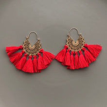 Load image into Gallery viewer, Deja boho chic crescent tassel earrings in rouge