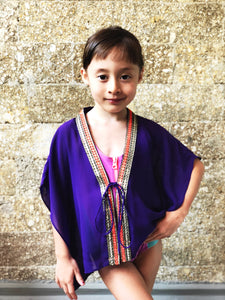 Zecca royal purple chiffon sequin trimmed womens beachwear resort wear beach kaftan in a mommy and me matching set