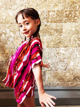 Load image into Gallery viewer, Diallo bold coloured abstract kids beachwear beach kaftan with gold trim in a mommy and me matching set