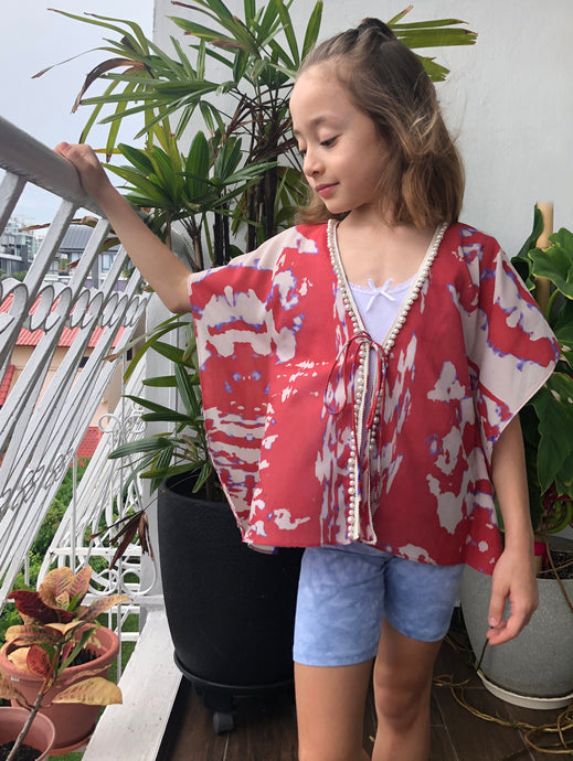 Kailani abstract print pearl trimmed kids beachwear beach kaftan