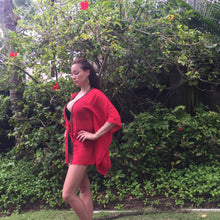 Load image into Gallery viewer, Farrah red chiffon gold arrow trimmed womens beachwear beach kaftan