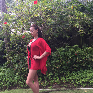 Farrah red chiffon gold arrow trimmed womens beachwear beach kaftan
