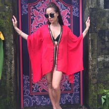 Load image into Gallery viewer, Farrah red chiffon gold arrow trimmed womens beachwear beach kaftan